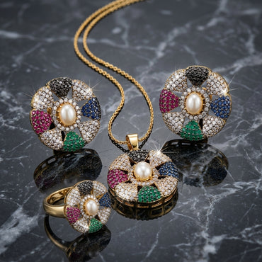 Gold-Tone Floral Cluster Jewelry Set - Purple/Amethyst