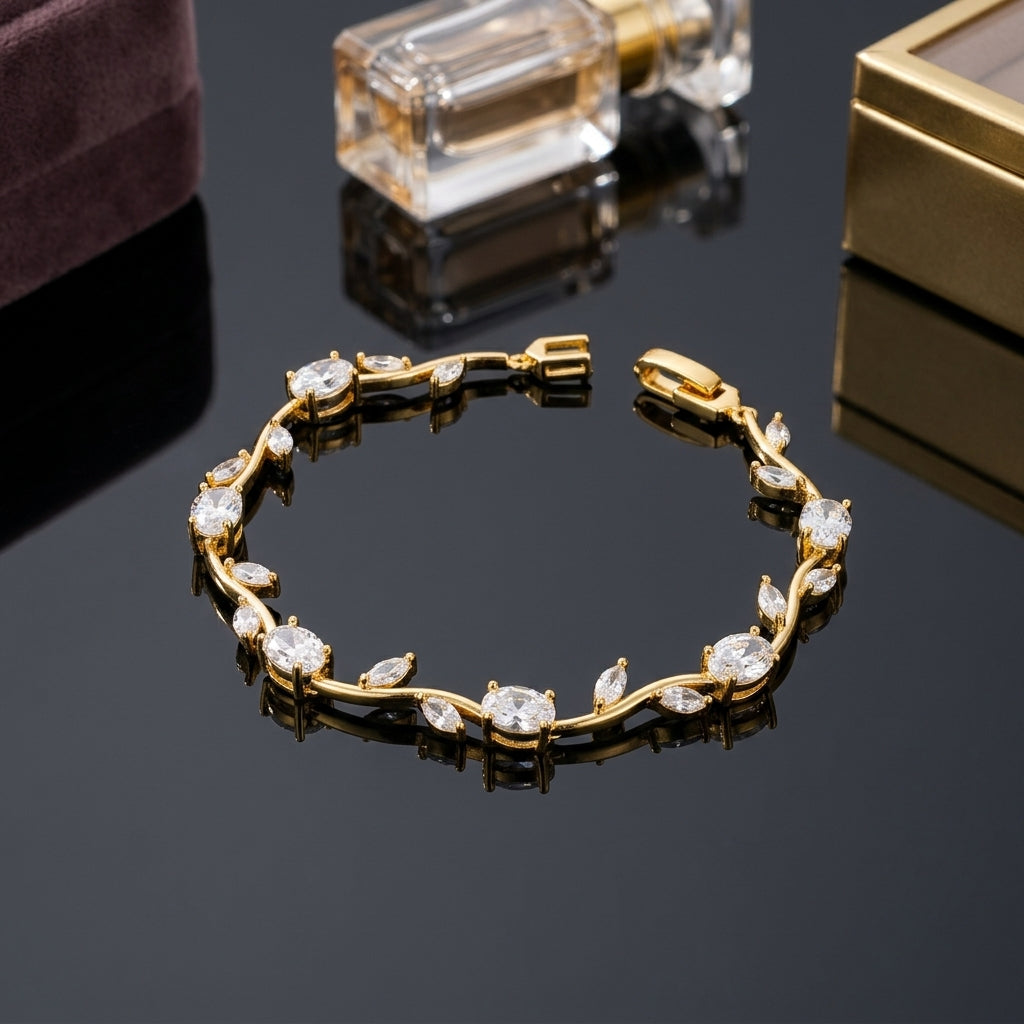 CZ Oval & Marquise Vine Wave Tennis Bracelet — Gold & Silver Tone | Multiple Colors
