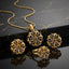 Gold-Tone Black CZ Sunflower Jewelry Set — Necklace, Earrings & Ring