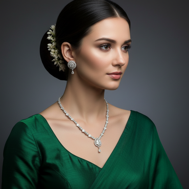 American Diamond Necklace Set - Silver