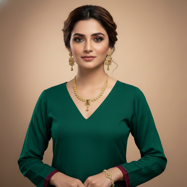 American Diamond Necklace Set - Gold