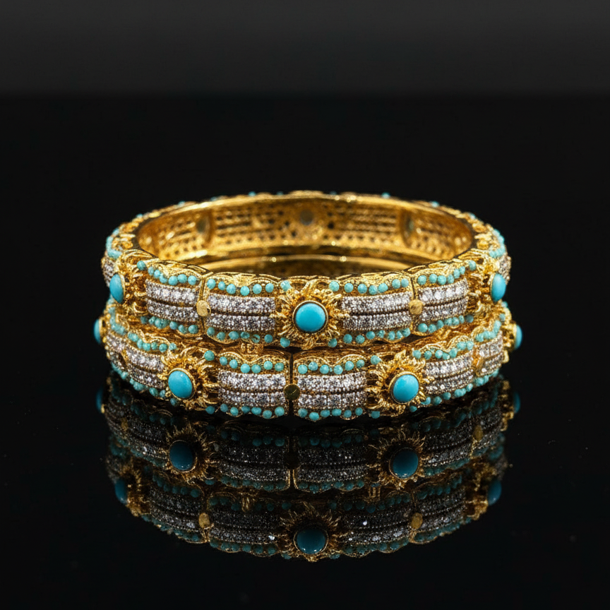 Openable Traditional Turquoise Bangles – Bridal Jewelry Pakistan