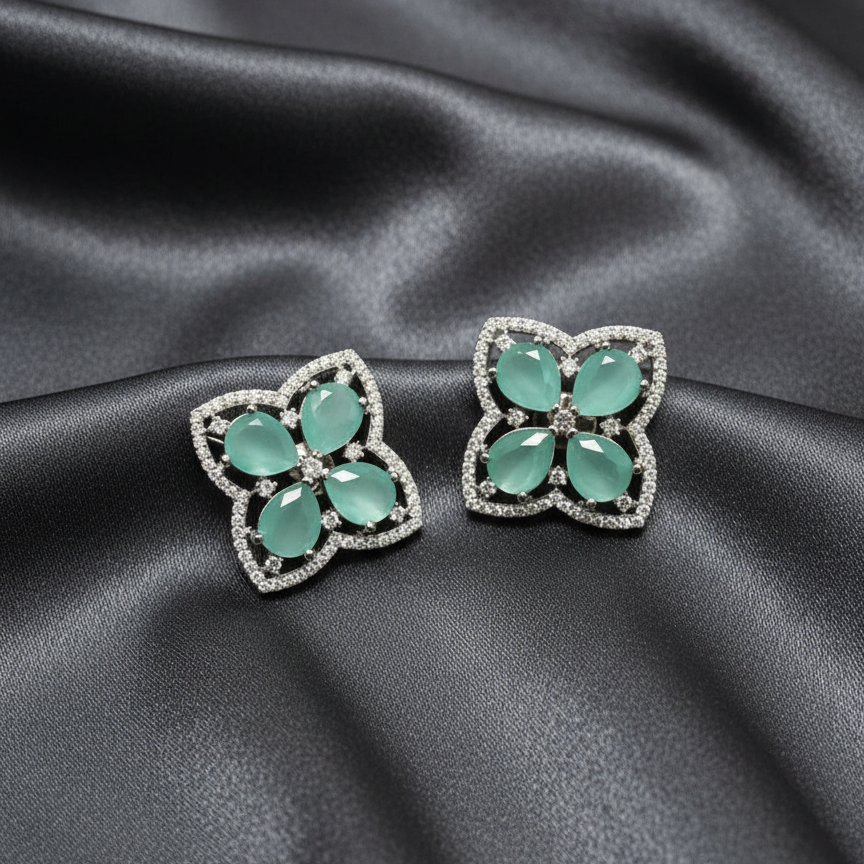 Destiny Emerald Floral Stud Earrings