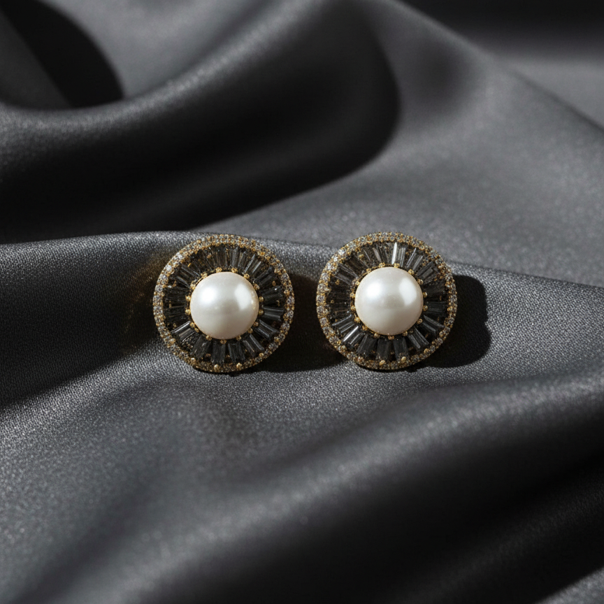 Destiny Pearl Obsidian Stud Earrings