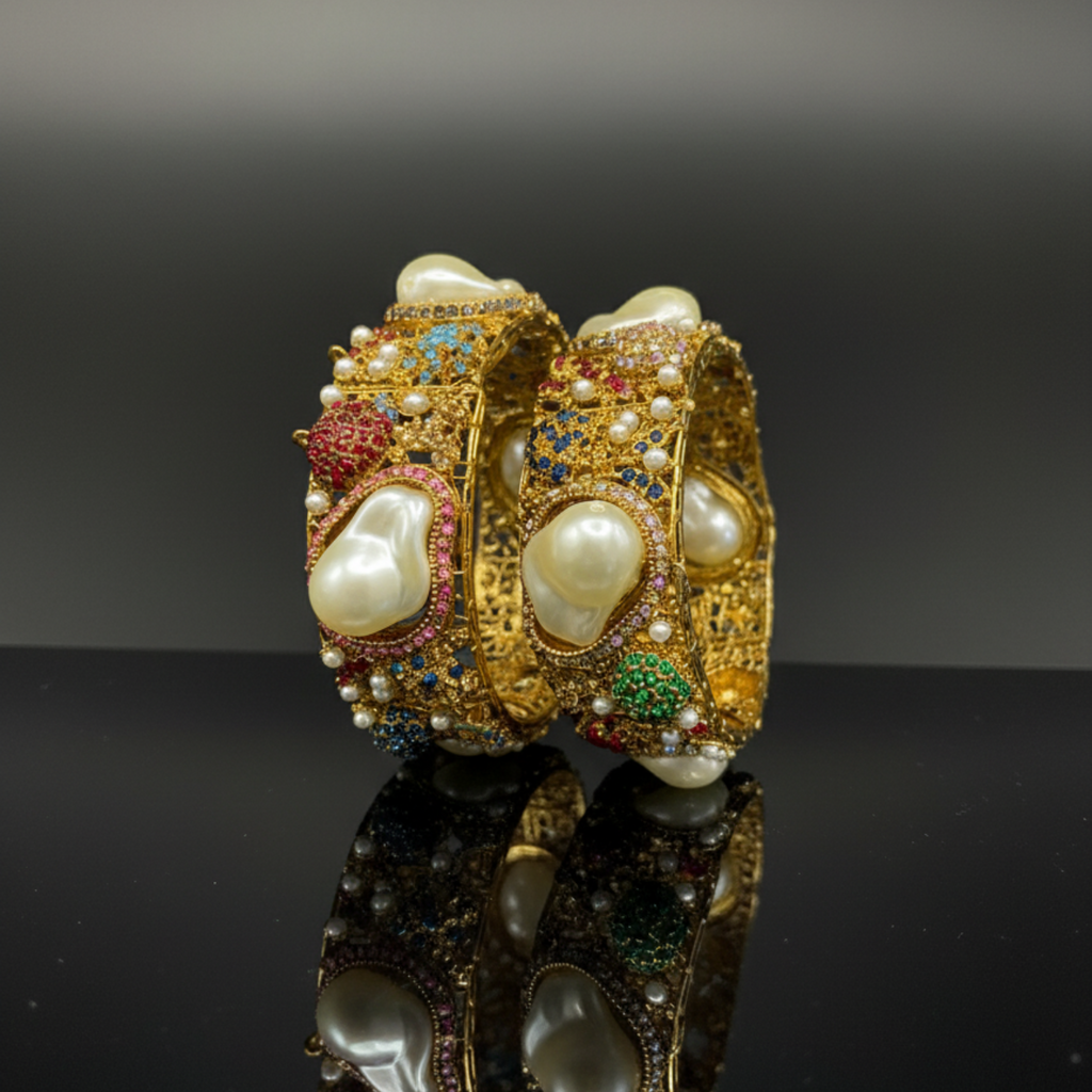 Ottoman Pearl Turkish Designer Bangles – Luxury Bridal Statement Set