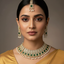 Traditional Emerald Bridal Choker Necklace Set with Earrings & Maang Tikka
