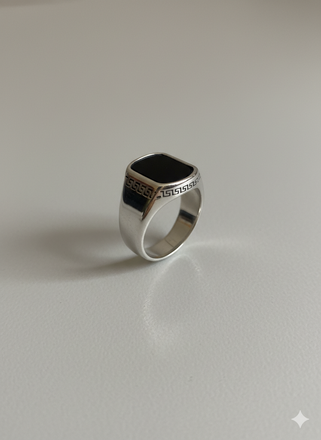 Black Onyx Signet Ring – Silver-Tone