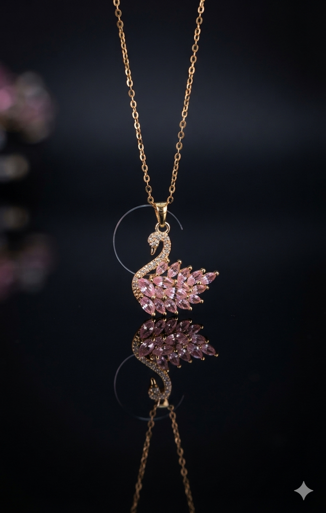 Swan Pendant Necklace - Stainless Steel Gold-Tone Locket