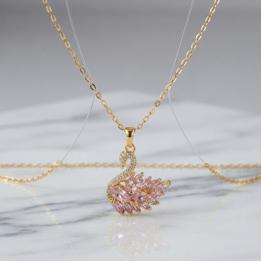 Swan Pendant Necklace - Stainless Steel Gold-Tone Locket