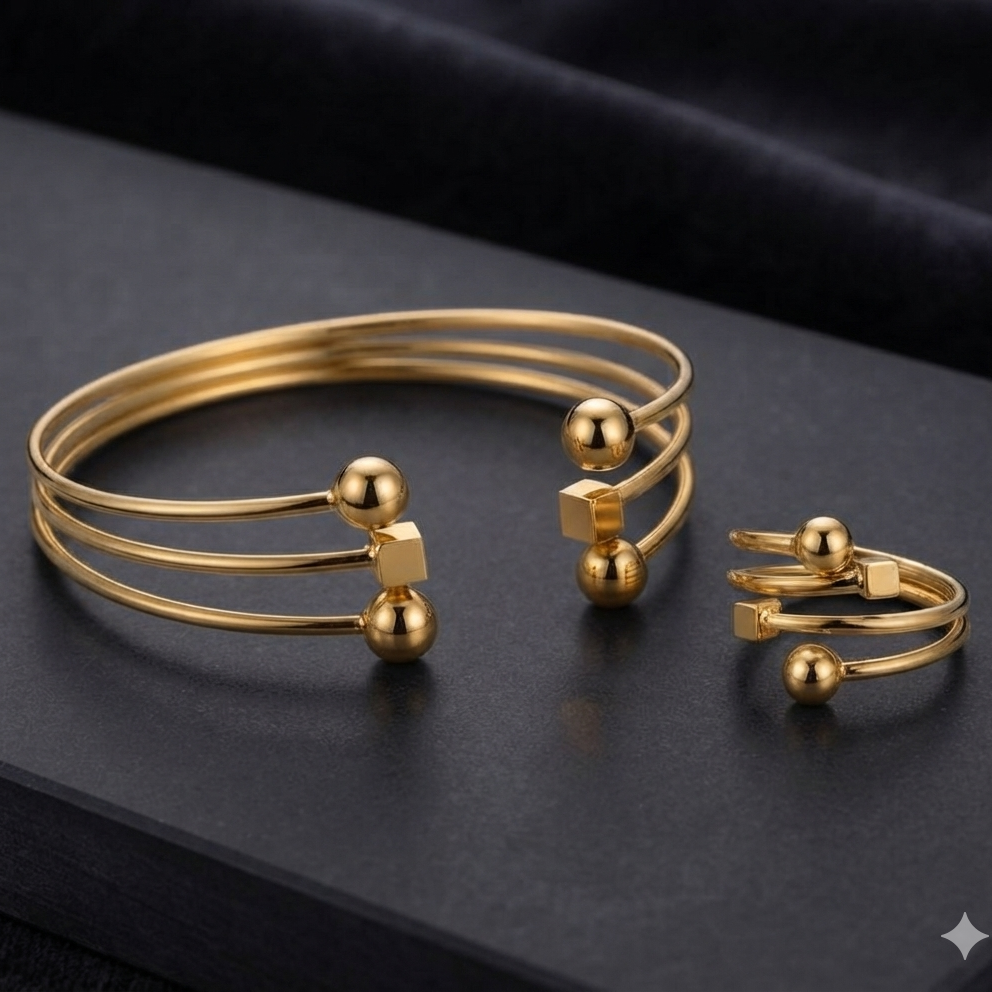 Minimalist Geometric Cuff & Ring Set