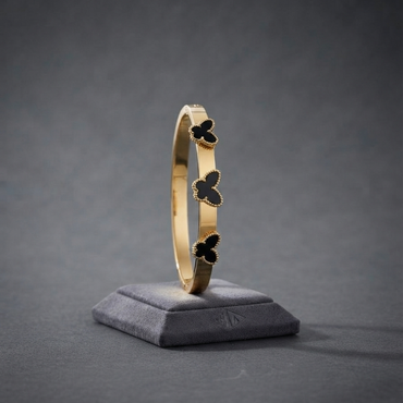 Gold Black Onyx Butterfly Bangle