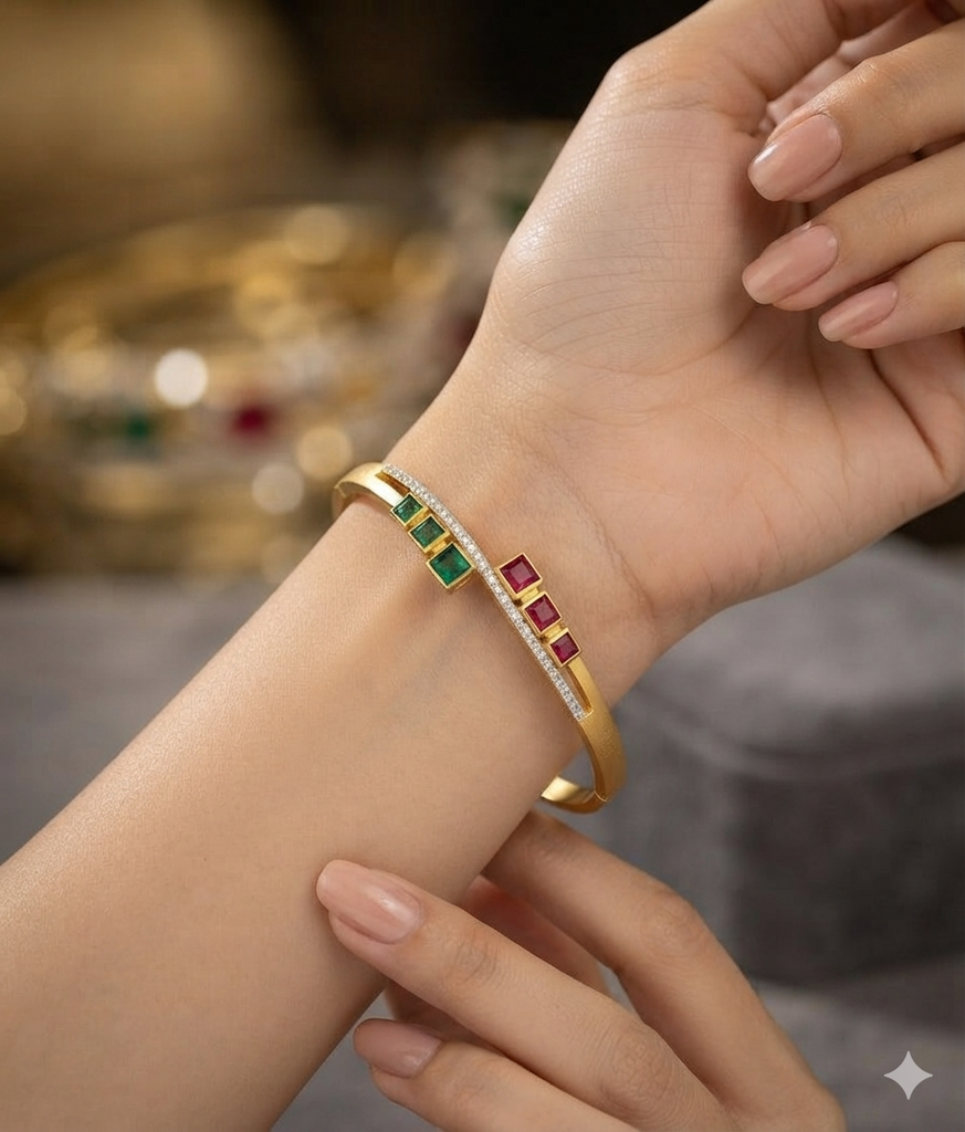 Gold Navratna Bypass Cuff