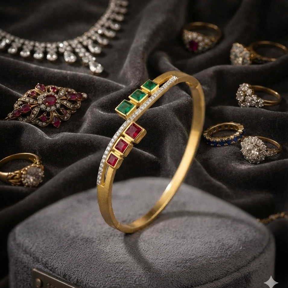 Gold Navratna Bypass Cuff
