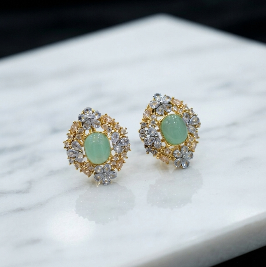 Mint Green Cabochon Cluster Studs