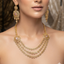 American Diamond Bridal Set - Antique Three-Strand Necklace with Pink Stones, Earrings & Maang Tikka