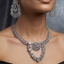 American Diamond Set - Scalloped Fringe Necklace with Medallion Pendant & Matching Earrings