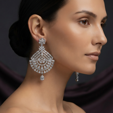 American Diamond Chandbali Earrings with Teardrop Dangle