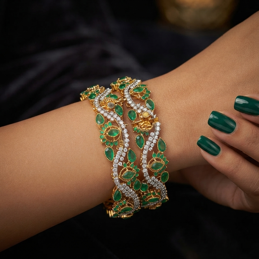Emerald & Wavy Pavé Bangles