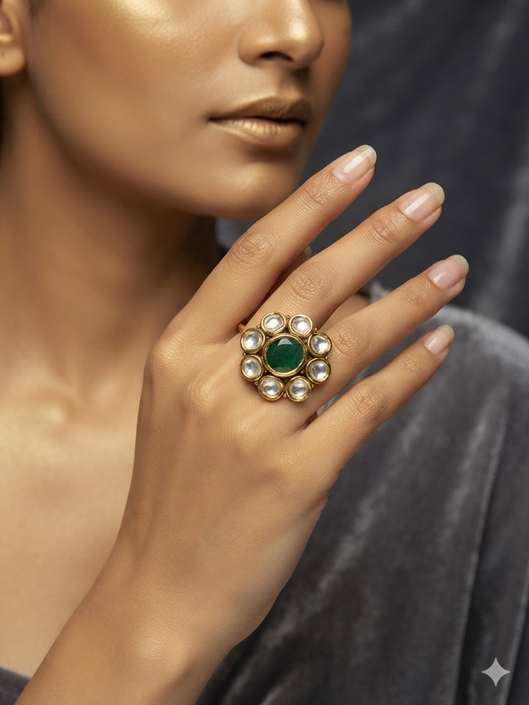 Antique Round Kundan Cocktail Ring