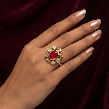 Antique Ruby Cabochon Kundan Ring