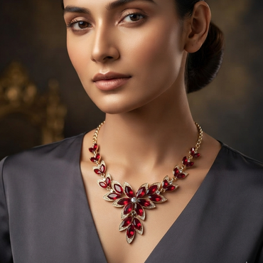 Marquise Ruby Floral Necklace