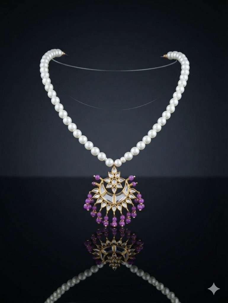 Kundan Chandbali Pearl Mala