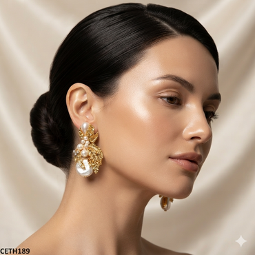 Gold Leaf Baroque Pearl Studs