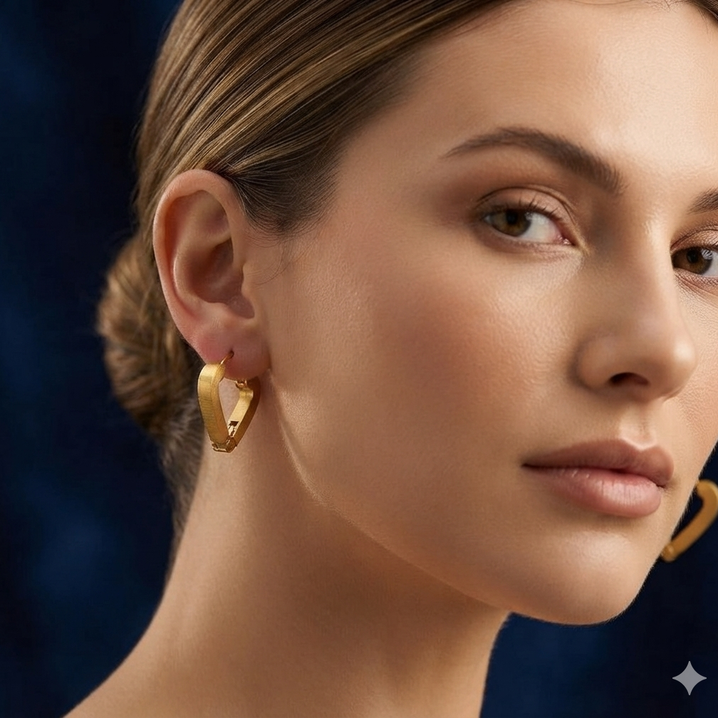 Gold Brushed Open Heart Hoop Earrings