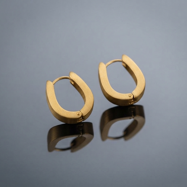 Gold Brushed Oval Huggie Hoop Earrings