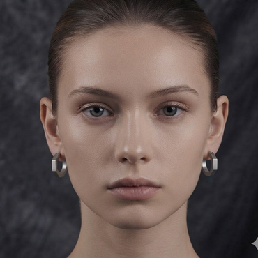 Silver Geometric Hexagonal Huggie Hoop Earrings