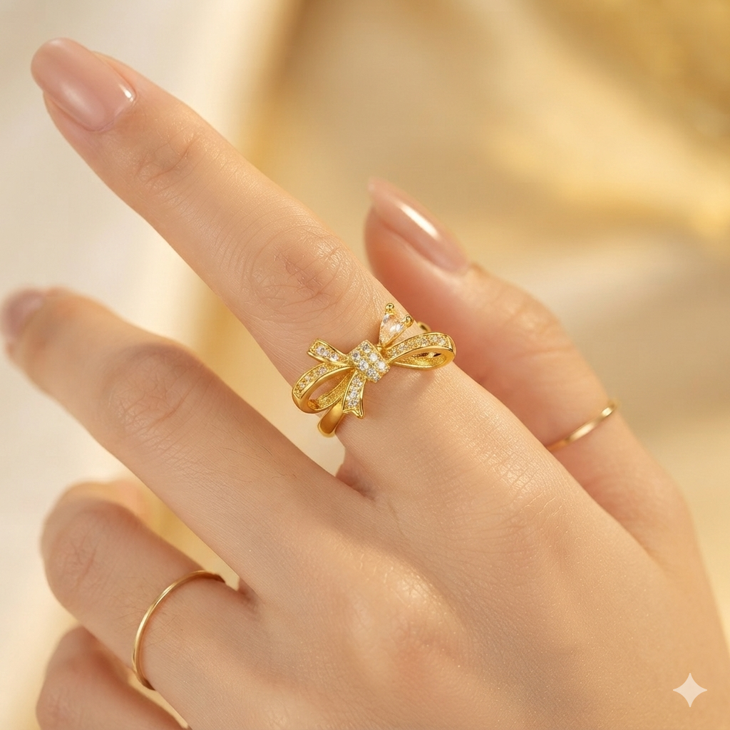 Dainty Crystal Bow Ring