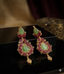 Gold Teardrop Earrings with Cat's Eye & Ruby-Red Stones