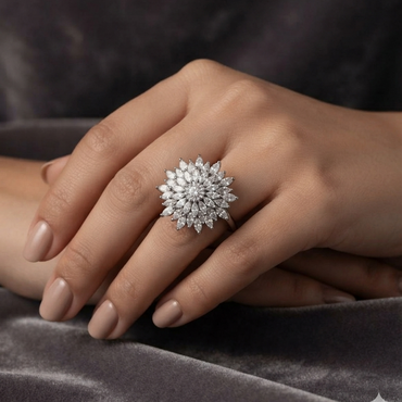 Silver Starburst Cubic Zirconia Adjustable Ring