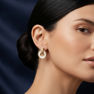 Circular Disc Drop Earrings with Pave CZ Bar