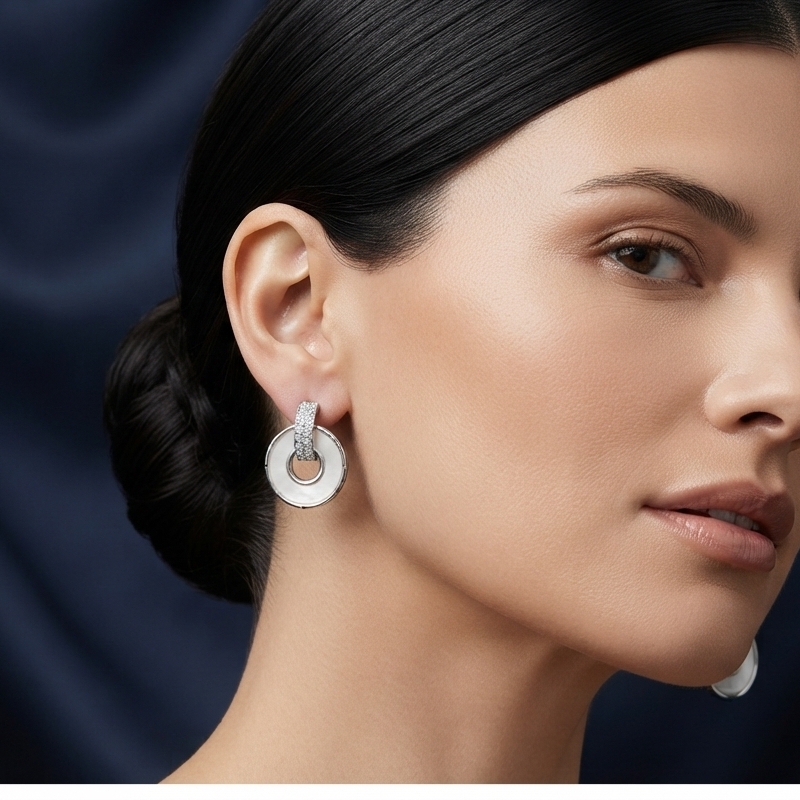 Circular Disc Drop Earrings with Pave CZ Bar