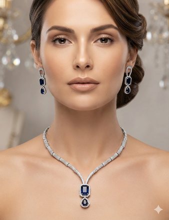 Halo Pendant Pave Necklace & Earring Set