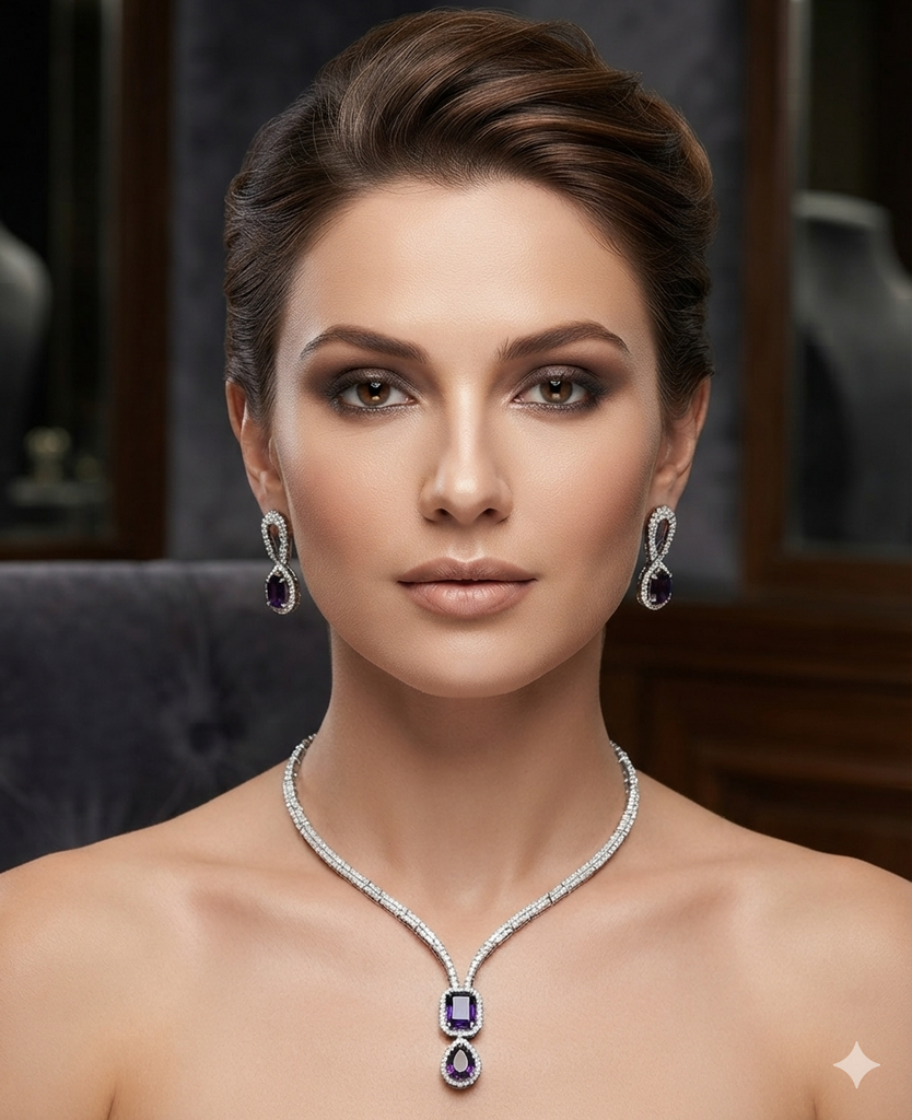 Halo Pendant Pave Necklace & Earring Set