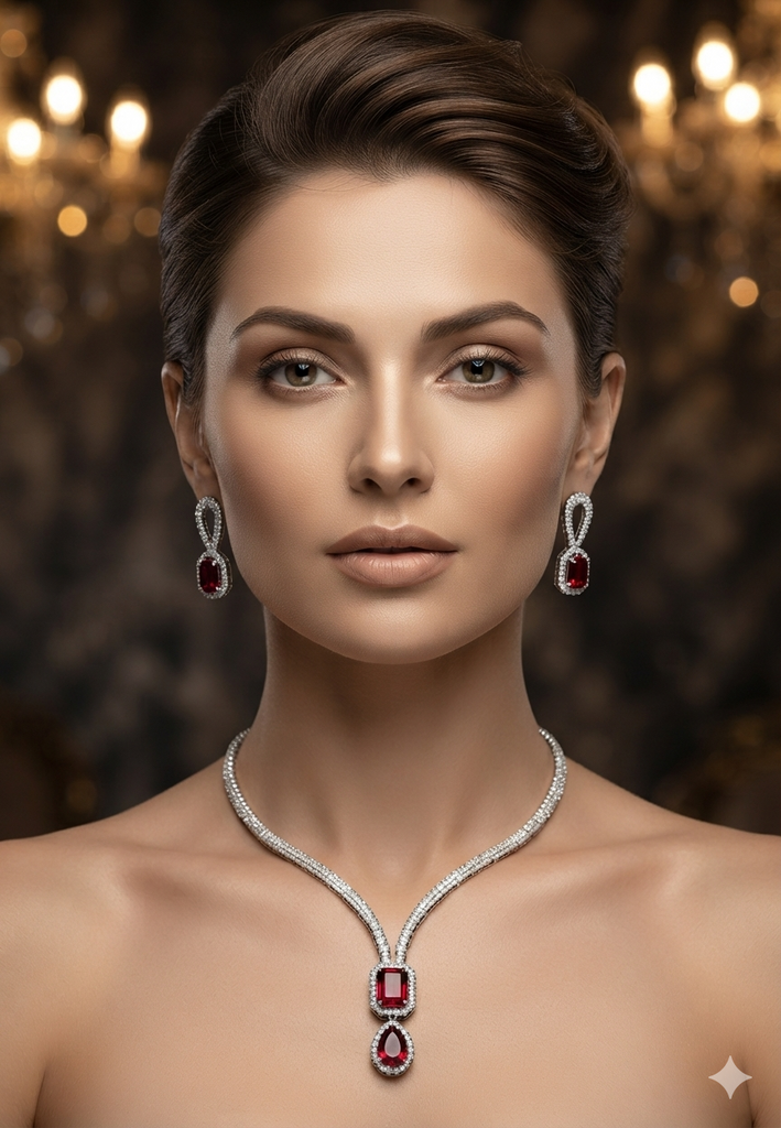 Halo Pendant Pave Necklace & Earring Set