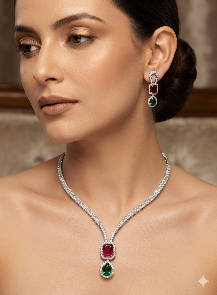 Halo Pendant Pave Necklace & Earring Set