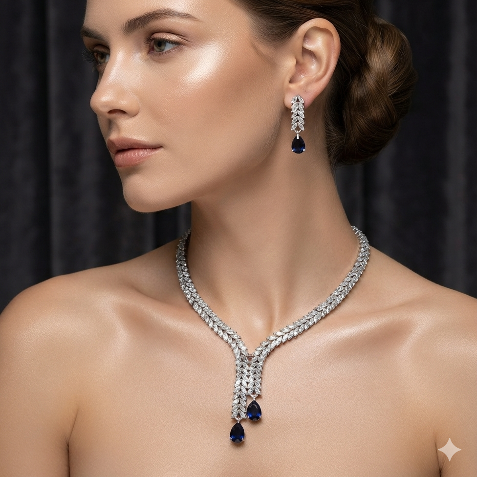 Marquise Leaf American Diamond Necklace & Earring Set