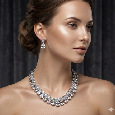 Teardrop Cluster American Diamond Choker Set