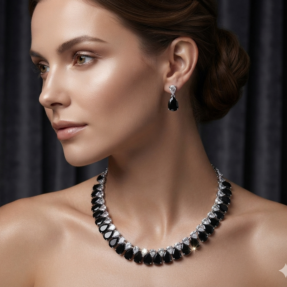 Teardrop Cluster American Diamond Choker Set