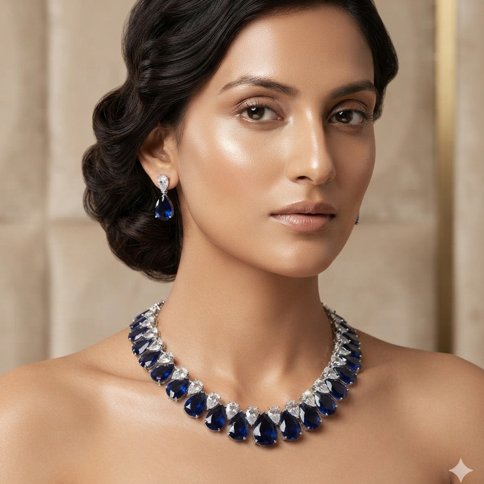 Teardrop Cluster American Diamond Choker Set