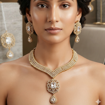 Traditional Kundan Bridal Necklace Set with Maang Tikka