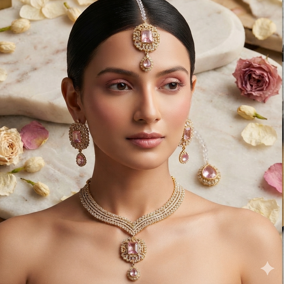 Traditional Kundan Bridal Necklace Set with Maang Tikka