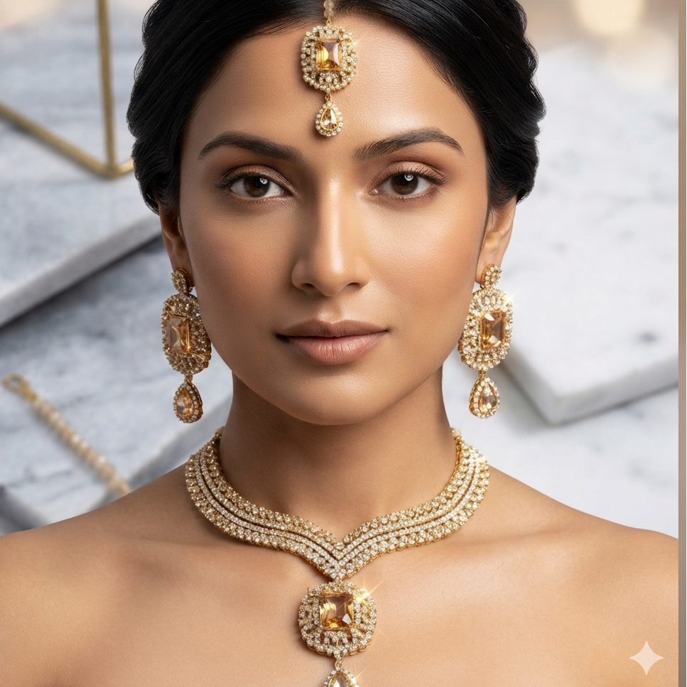 Traditional Kundan Bridal Necklace Set with Maang Tikka