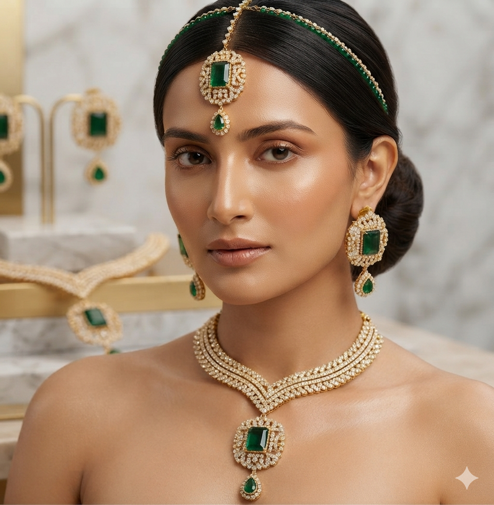 Traditional Kundan Bridal Necklace Set with Maang Tikka