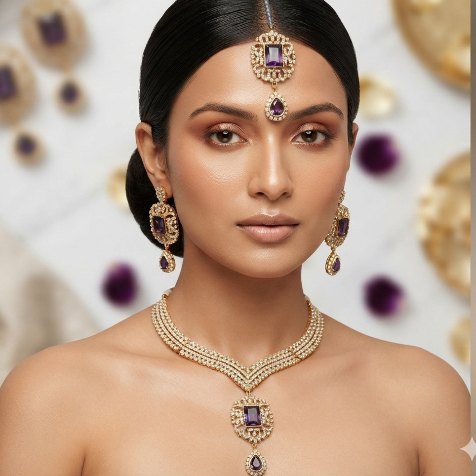 Traditional Kundan Bridal Necklace Set with Maang Tikka