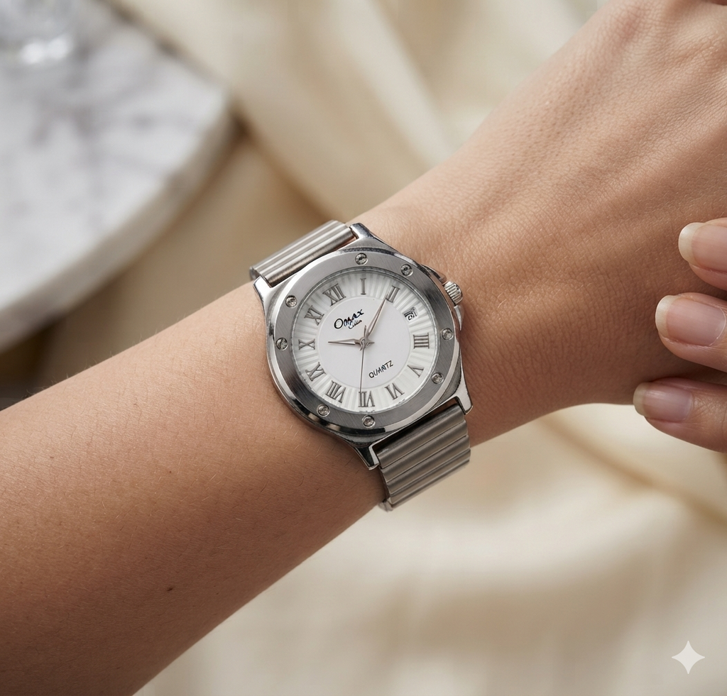 Studded Bezel Roman Numeral Watch – Stainless Steel