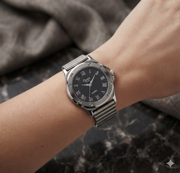 Studded Bezel Roman Numeral Watch – Stainless Steel